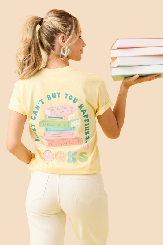 Can't Buy You Happiness But Can Buy Books Yellow Graphic Tee SALE