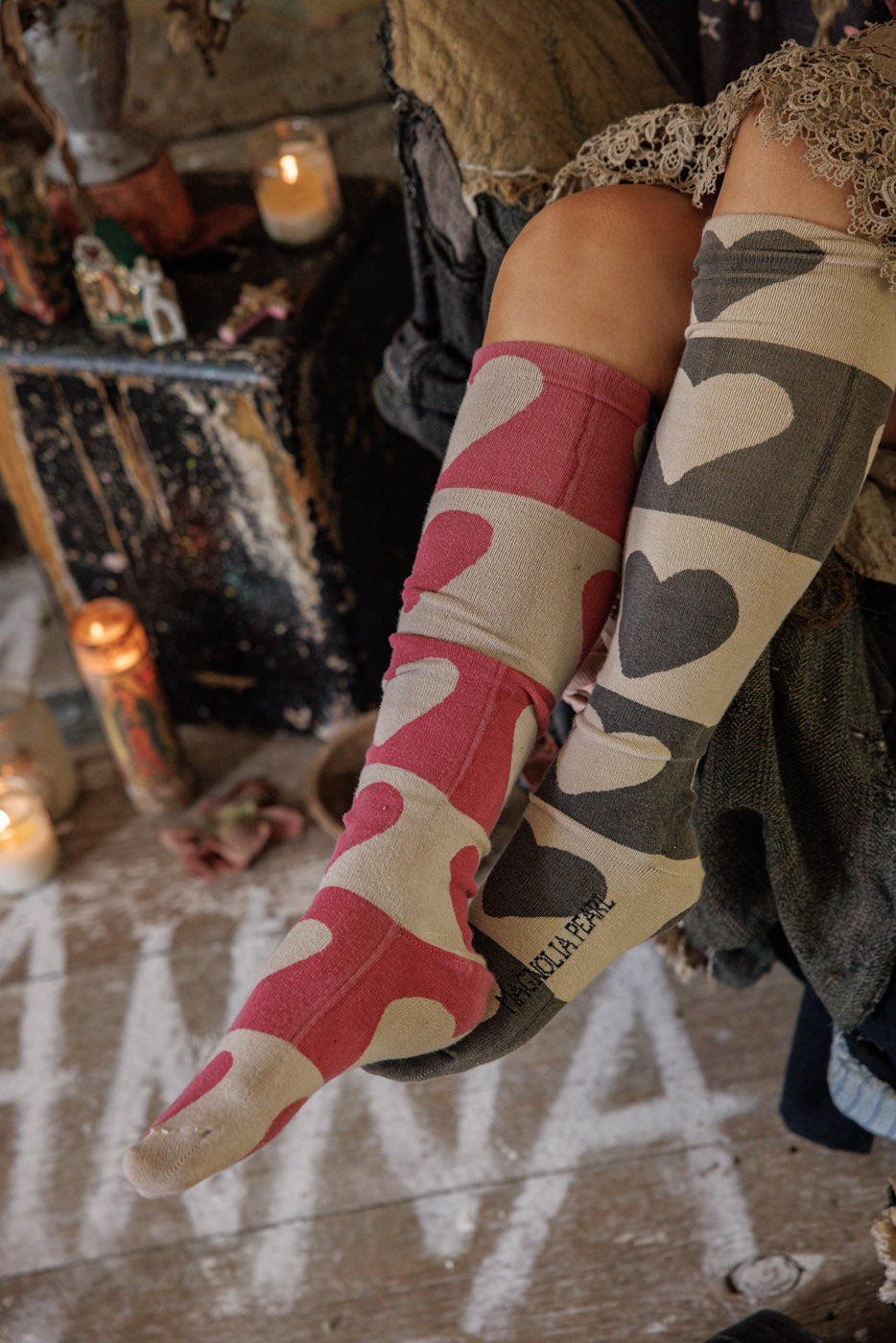Block Heart Over-The-Knee Socks