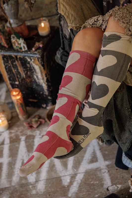Block Heart Over-The-Knee Socks