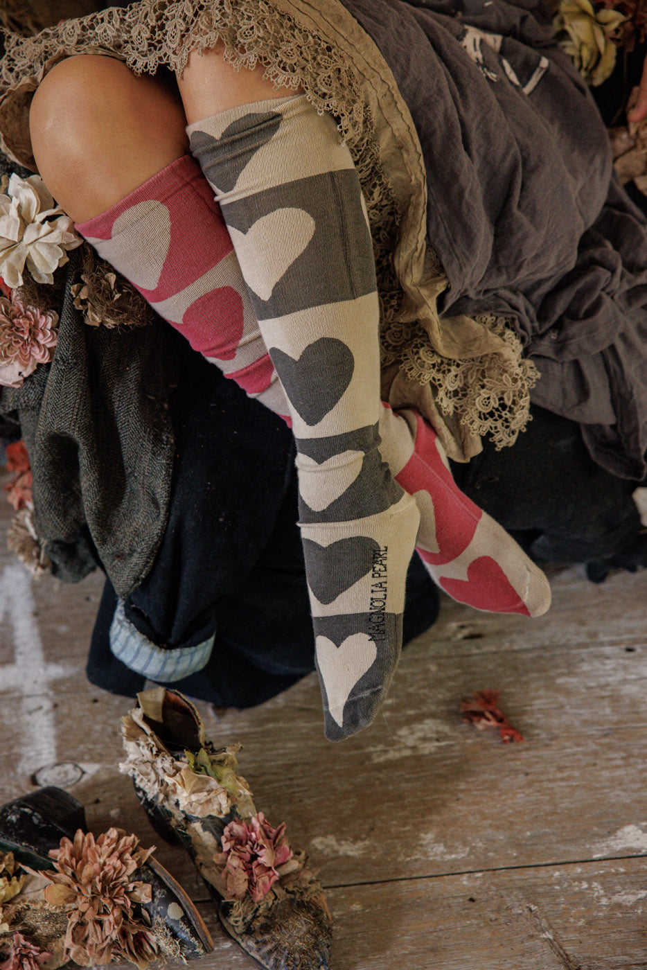Block Heart Over-The-Knee Socks