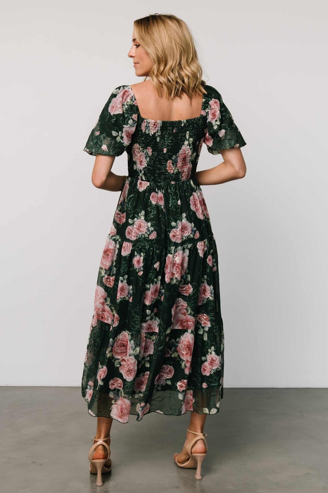 Annabeth Midi Dress | Dark Green + Pink